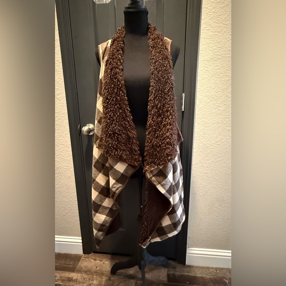 Brown and Cream Plaid Vest